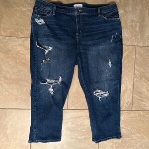 Lane Bryant Dark Wash Distressed Boyfriend Jeans 20 flex magic waistband capri